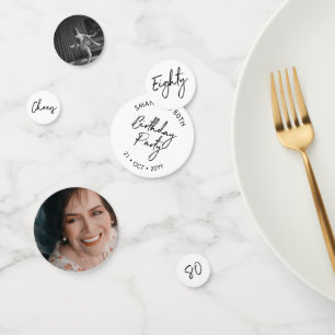 Eighty   Black & White Modern 80th Birthday Photo Confetti