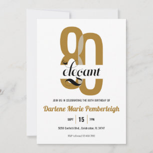 Eighty & Elegant Gold Black 80th Birthday Party Invitation