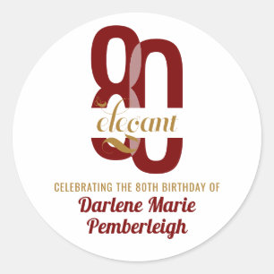 Eighty & Elegant Ruby Red Gold 80th Birthday Classic Round Sticker