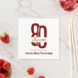 Eighty & Elegant Ruby Red Gold 80th Birthday Napkin<br><div class="desc">Celebrate a milestone in vibrant luxury with our Eighty & Elegant Ruby Red Gold 80th Birthday Napkins. Featuring rich ruby red napkins accented with shimmering gold foil lettering, these sophisticated party essentials add elegance and festive flair to any 80th birthday celebration. Perfect for serving appetizers, desserts, or cocktails, they elevate...</div>