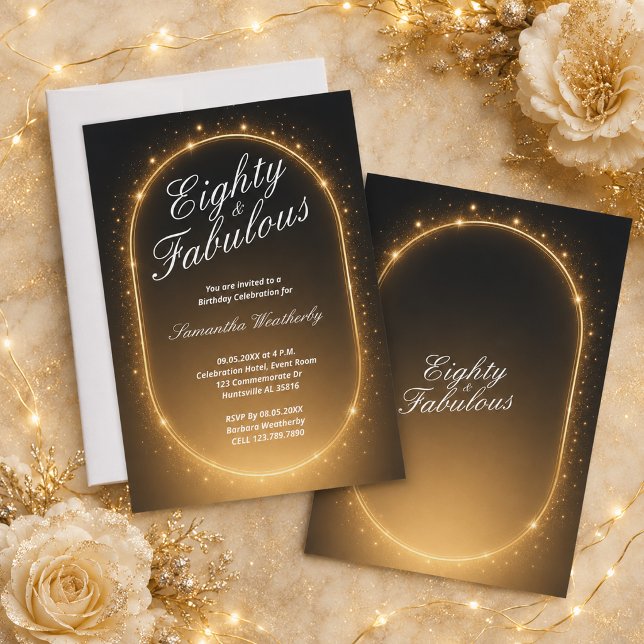 Eighty & Fabulous Gold Sparkle Birthday Invitation (Eighty & Fabulous Gold Sparkle Birthday Invitation)