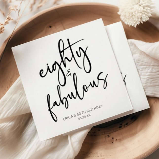 Eighty & Fabulous Minimal 80th Birthday Party Napkin (Creator Uploaded)
