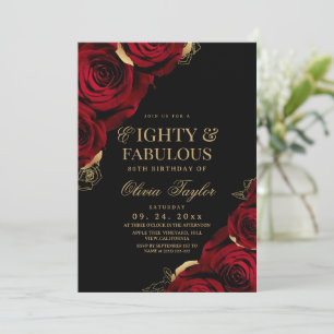 Eighty & Fabulous Red Roses Birthday Invitation