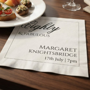 Eighty & Fabulous Script White Black Birthday Napkin