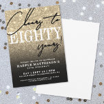 Eighty Gold 80th Birthday Party Invitation<br><div class="desc">Celebrate in style with this modern elegant Eightieth Birthday Party Invitation, perfect for marking a milestone in chic fashion. The design features a luxurious faux gold glitter background that fades into a smooth black gradient at the bottom for a bold and sophisticated look. A large “EIGHTY” appears at the top...</div>
