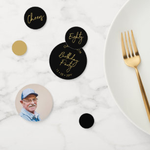 Eighty   Gold & Black Modern 80th Birthday Party Confetti