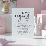 Eighty | Modern 80th Black & White Birthday Party Magnetic Invitation<br><div class="desc">This modern, black and white, 80th birthday party invitation features classy modern typography. The word "eighty" appears in script style calligraphy. Perfect for setting the stylish tone for a wonderful, eightieth birthday party celebration. The colour scheme of the invite is easy to customise - both the background and the typography...</div>