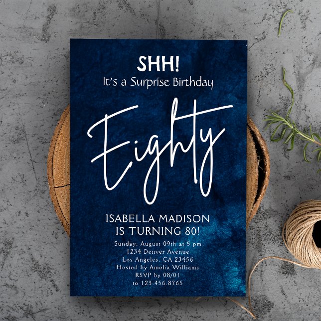Eighty | Navy Blue 80th Birthday Surprise Party Invitation (Eighty | Navy Blue 80th Birthday Surprise Party Invitation
)