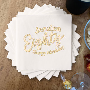 Eighty script gold 80th birthday party foil napkins