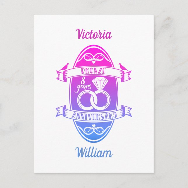 Eigtht 8th wedding anniversary traditional Bronze Postcard (Front)