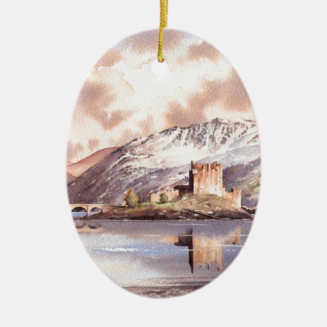 "Eilean Donan Castle" Scotland Ceramic Tree Decoration (Front)