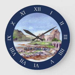 Eilean Donan Castle Watercolor Painting Large Clock