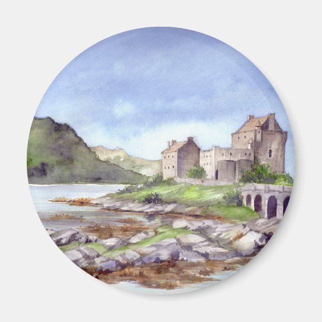 Eilean Donan Castle Watercolor Painting Magnet (Front)