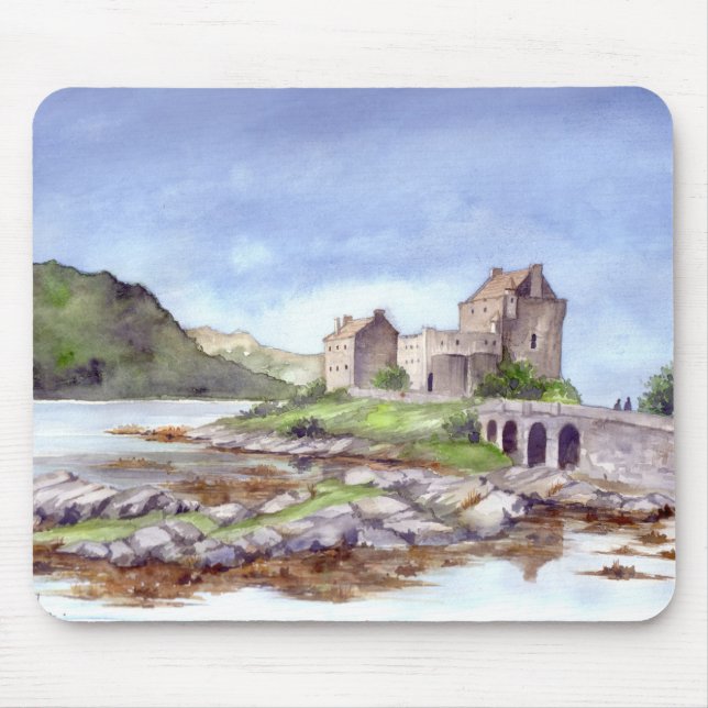 Eilean Donan Castle Watercolor Painting Mouse Pad (Front)