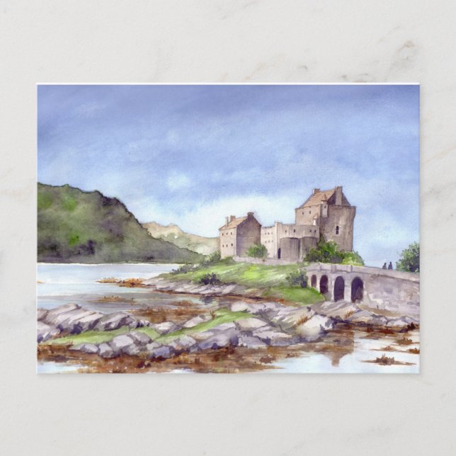 Eilean Donan Castle Watercolor Painting Postcard (Front)