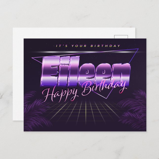 Eileen name First name purple postcard birthday (Front/Back)