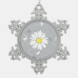 Eilin's Daisy Flower Snowflake Pewter Christmas Ornament