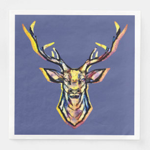 Ein Hirschkopf als buntes Bild im Aquarell Stil    Napkin