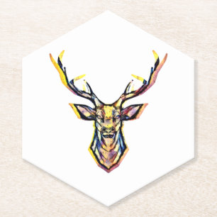 Ein Hirschkopf als buntes Bild im Aquarell Stil    Paper Coaster