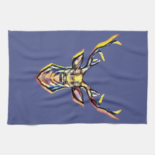 Ein Hirschkopf als buntes Bild im Aquarell Stil Tea Towel
