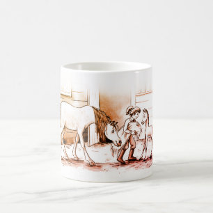 Ein Mädchen mit Pferd und Fohlen Coffee Mug