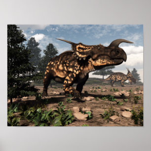 Einiosaurus dinosaurs in the desert - 3D render Poster