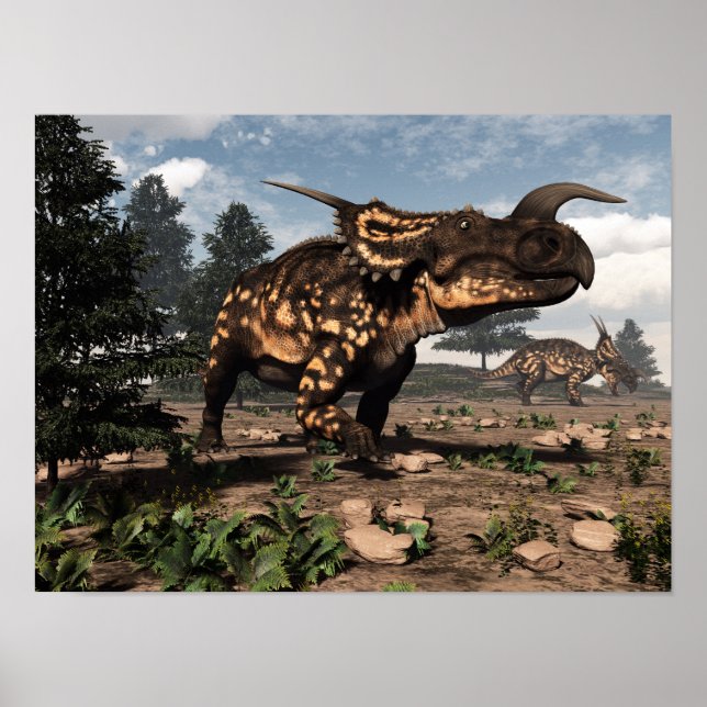 Einiosaurus dinosaurs in the desert - 3D render Poster (Front)