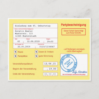 Einladungskarte als Attest/Krankenschein, gelb Postcard