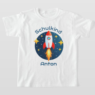 Einschulung - Rakete gelbe Sterne - Schulkind T-Shirt