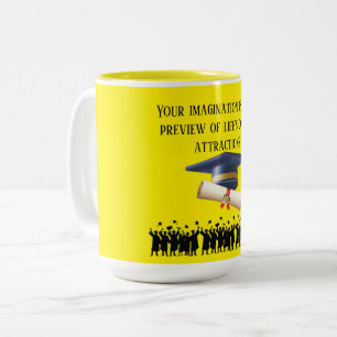 Einstein's graduation motto yellow Two-Tone coffee mug