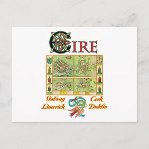 Eire Cities Map Postcard