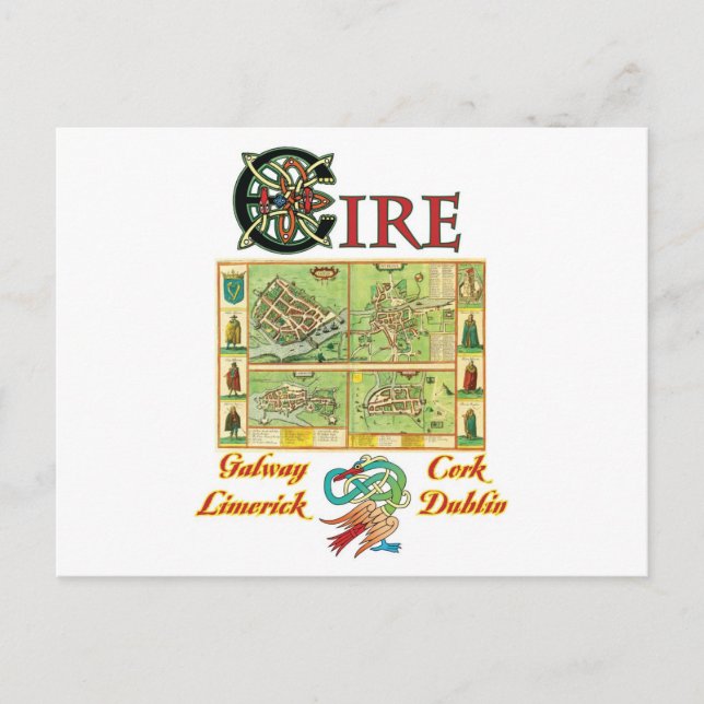 Eire Cities Map Postcard (Front)