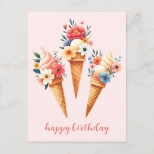 Eis mit Blumen- happy birthday- Aquarell Postcard