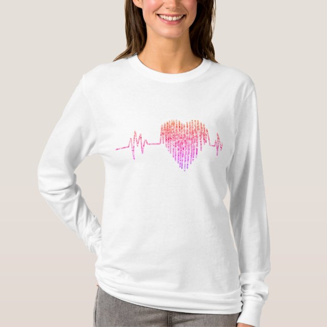 EKG heart medical ekg line pink purple  T-Shirt (Front)