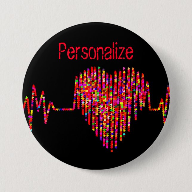 EKG line heart medical black red 7.5 Cm Round Badge (Front)