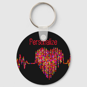 EKG line heart medical black red Key Ring