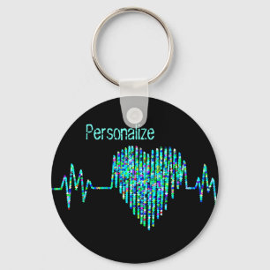Ekg line heart medical black turquoise nurse dr key ring