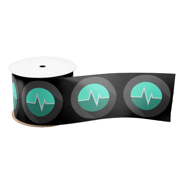 EKG line medical surgeon green black Satin Ribbon (Spool)
