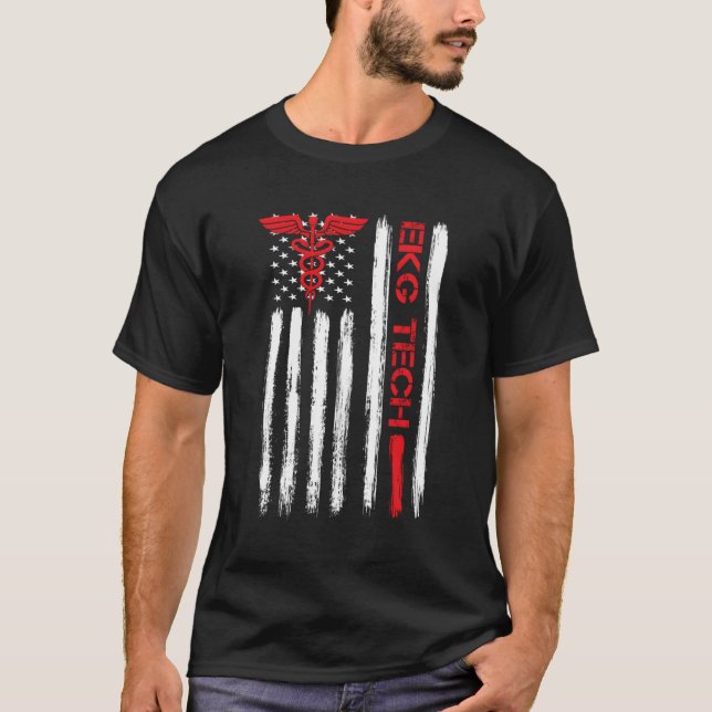 Ekg Technician Electrocardiograph Tech American Fl T-Shirt (Front)