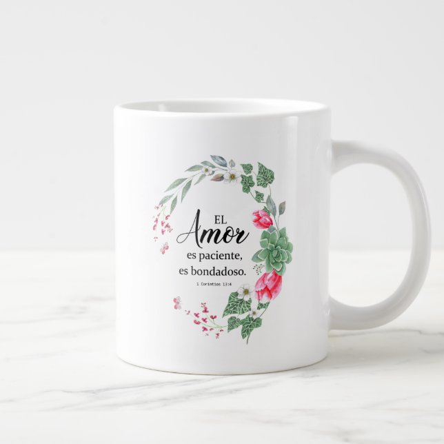 El amor es paciente, es bondadoso 1corintios large coffee mug (Right)