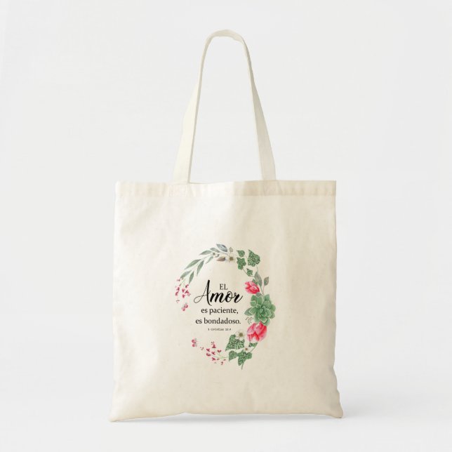 El amor is pacific, bondadoso 1corintios tote bag (Front)