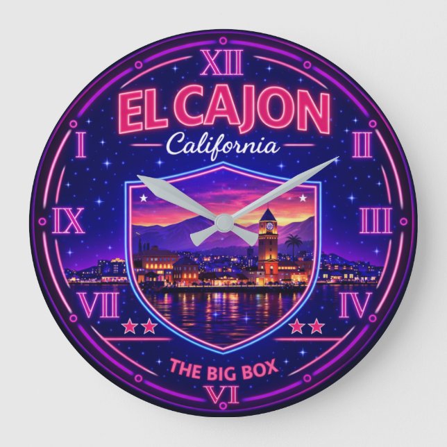 El Cajon California Valley Lights Neon Large Clock (Front)