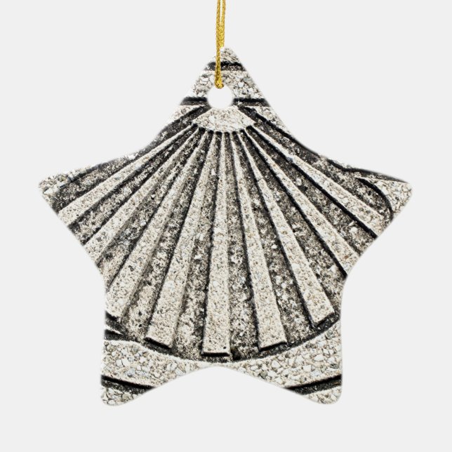 El Camino shell, pavement, Spain Ceramic Tree Decoration (Front)