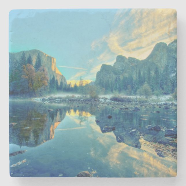 El Capitan and Three Brothers Reflection Stone Coaster (Front)