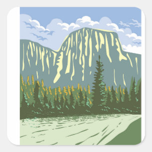 El Capitan in Yosemite Valley California WPA Art Square Sticker