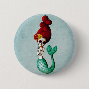 El Dia de Muertos Mermaid 6 Cm Round Badge