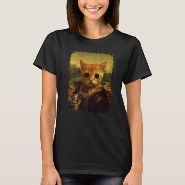 el gato Meme historical funny Cute Cat with gun Pr T-Shirt (Front)