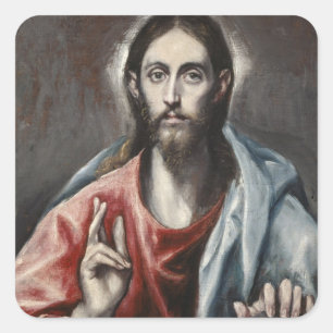 El Greco - Christ Blessing Square Sticker