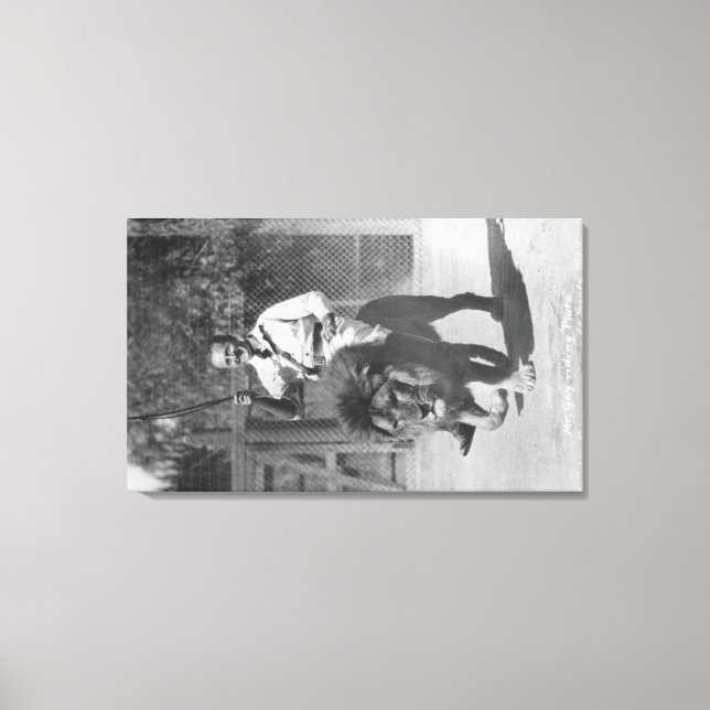 El Monte, CA Gay's Lion Farm - Mr. Gay riding Canvas Print (Front)