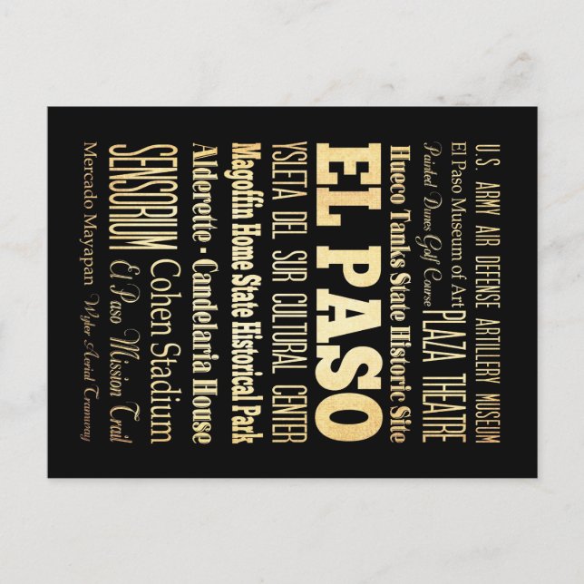 El Paso City of Texas State Typography Art Postcard (Front)